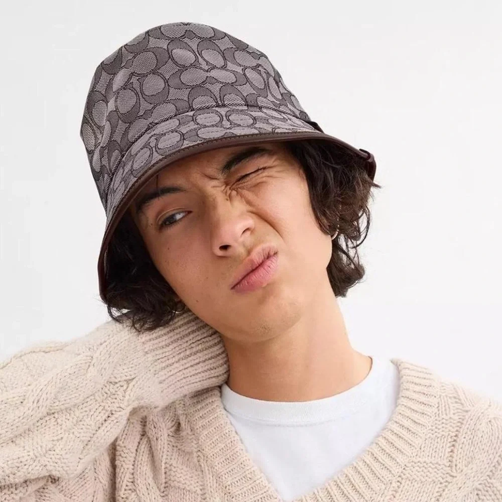 Coach Signature Jacquard Bucket Hat Leather Trim Size Small Brand New COACH Unisex Signature Jacquard Bucket Hat Size. M  main image 2